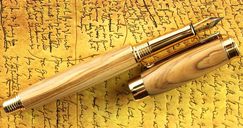 Gold Olive Wood Fountain Pen 